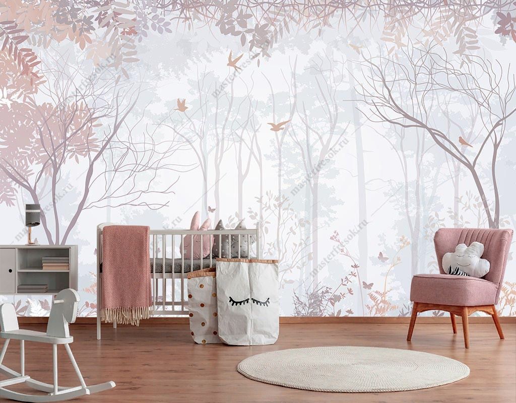 Фотообои Лес в нежно-розовых оттенках  12-1478