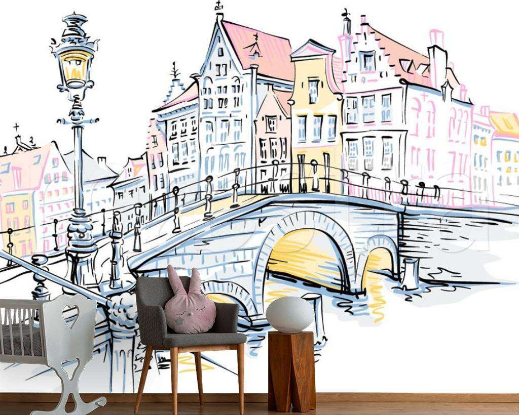 Фотообои в интерьере набережная графика  12-496 фото