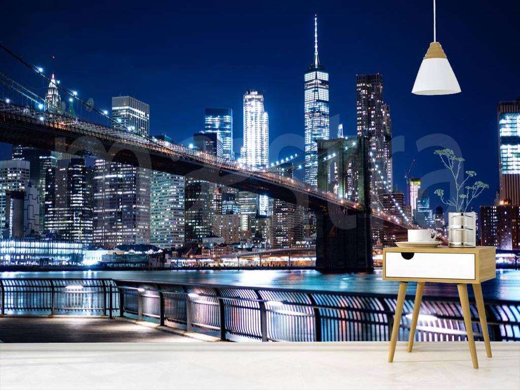 Фотообои в интерьере набережная у вечернего бруклинского моста  9-842 фото