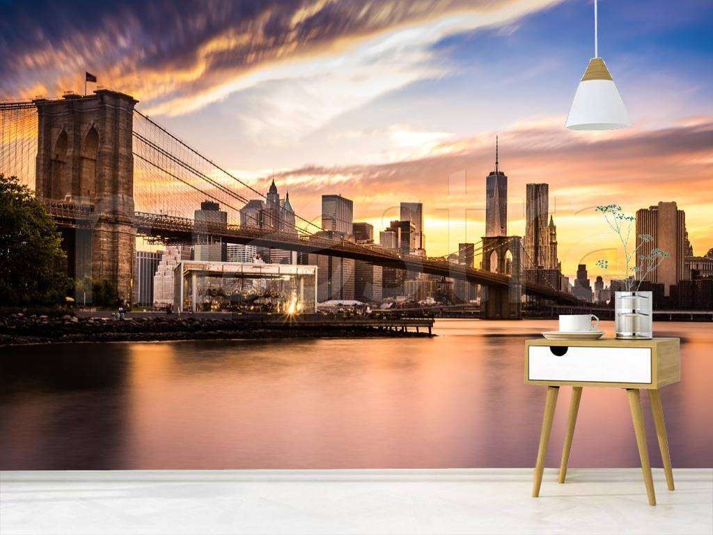 Фотообои в интерьере живописное небо над бруклинским мостом  9-816 фото