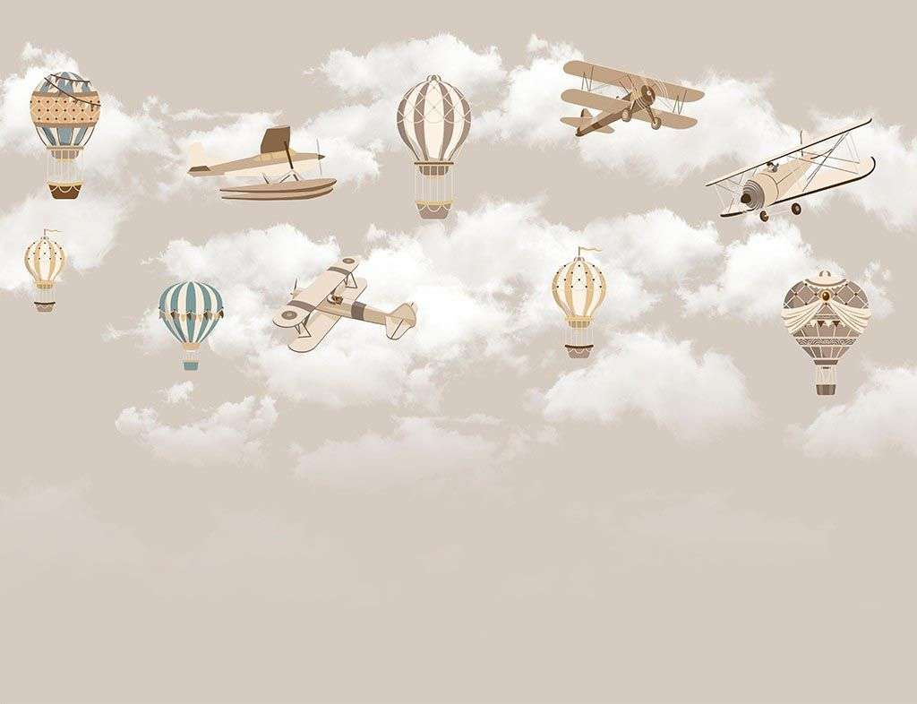 Фотообои в интерьере воздушные шары в облаках  9-1624 фото