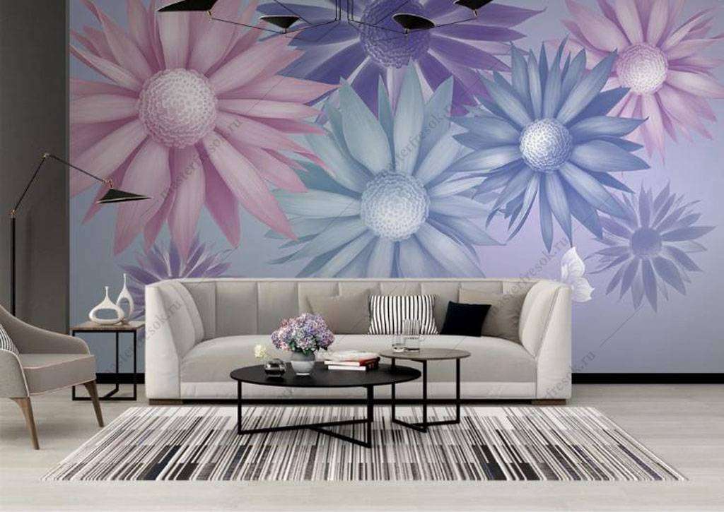 Фотообои в интерьере розовые ромашки  16-122 фото