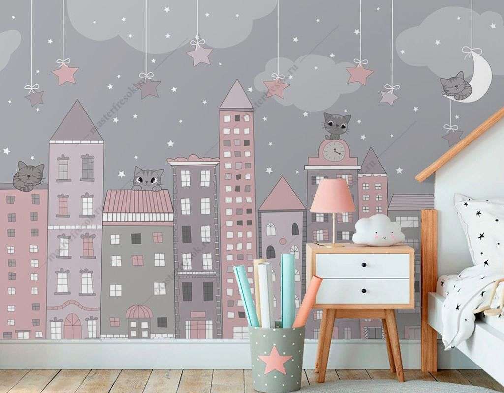 Фотообои в интерьере в детскую домики   12-1593 фото