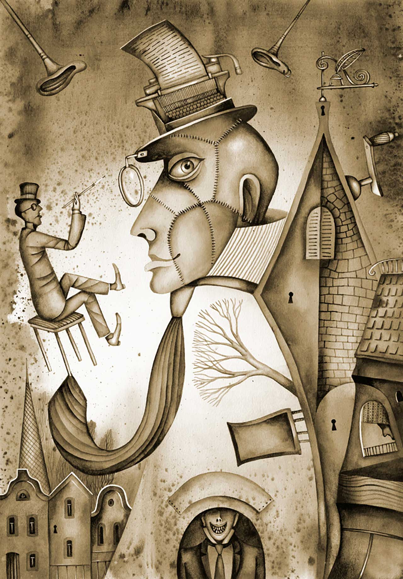 Фотообои в интерьере портрет в стиле стимпанк человек  9-249 фото