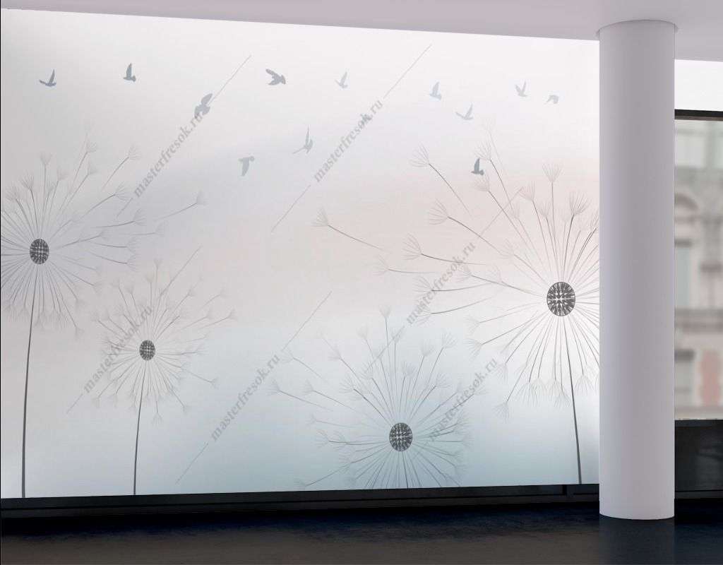 Фотообои в интерьере серые одуванчики  14-407 фото