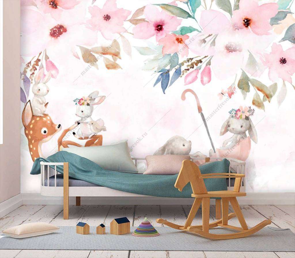 Фотообои в интерьере зайка в зонтике  13-215 фото