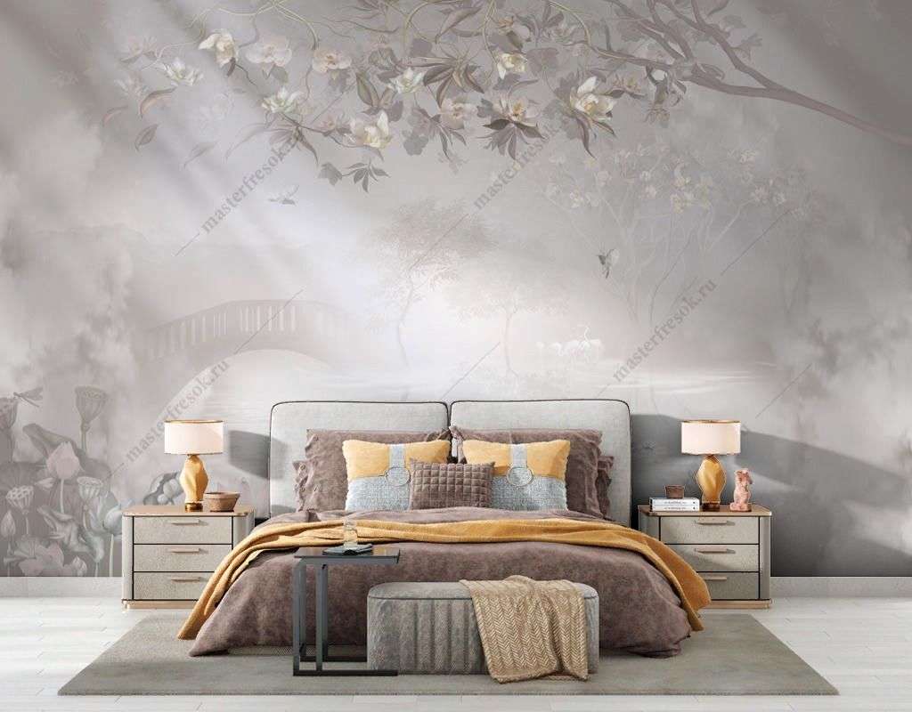 Фотообои в интерьере серый лес в дымке  13-612 фото