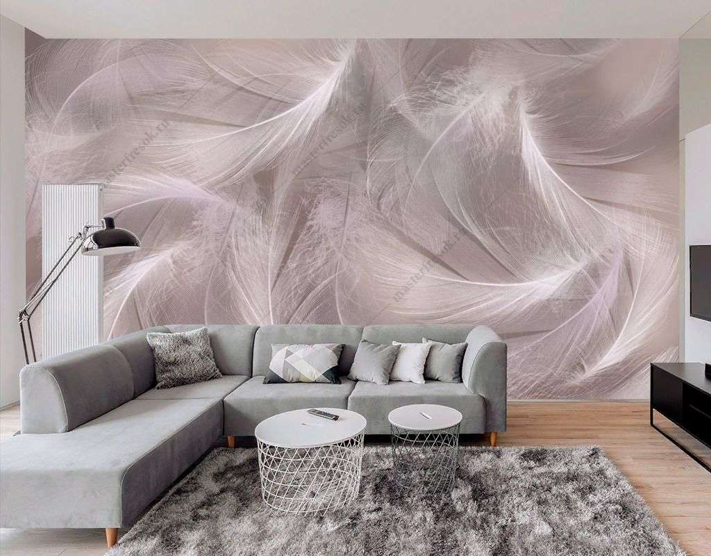 Фотообои в интерьере перья в полете  13-499 фото