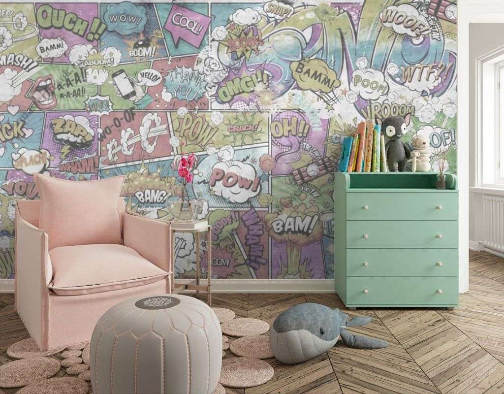 Фотообои в интерьере комиксы на стену  12-1369 фото