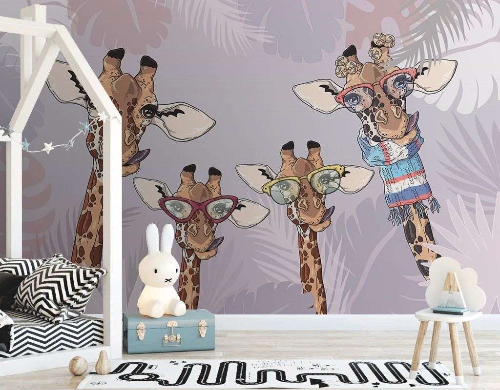 Фотообои в интерьере жирафы, веселая семейка  14-795 фото