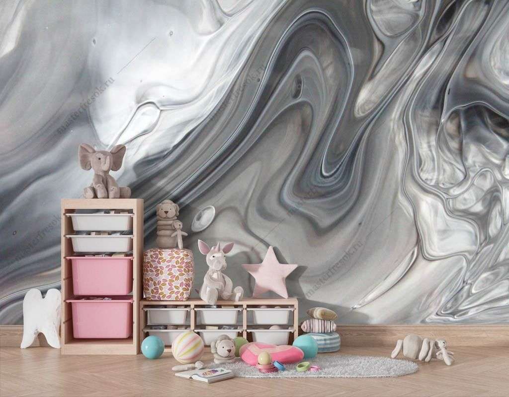 Фотообои в интерьере серый флюид арт  9-1535 фото