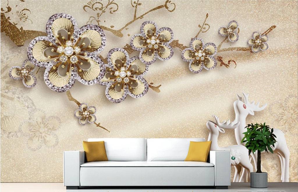 Фотообои Золотые цветы и олени  15-768