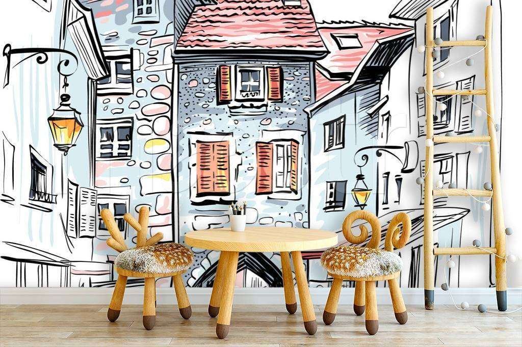 Фотообои в интерьере старинный город граффити  12-495 фото