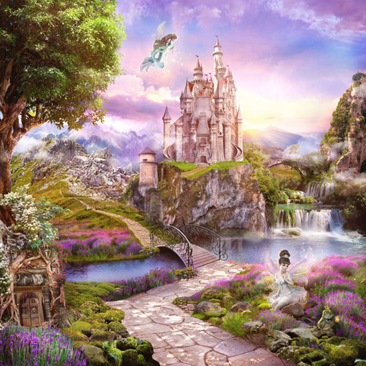 Фотообои в интерьере сказочные феи у замка  12-320 фото