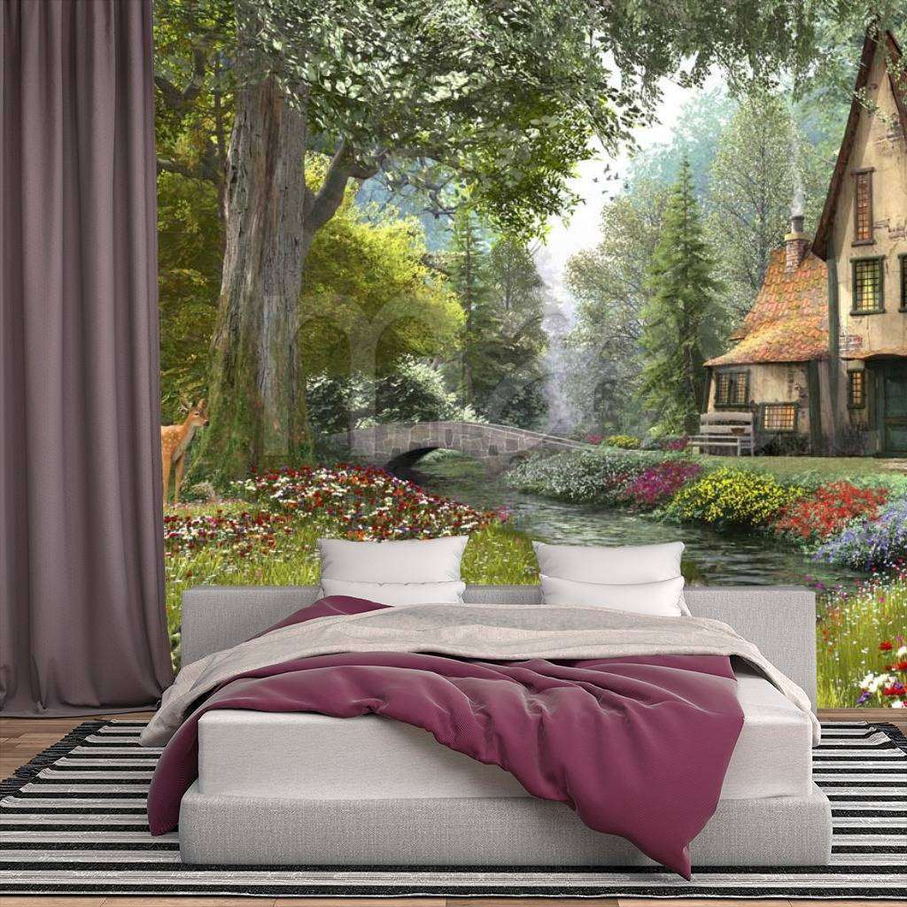 Фотообои Дом в лесу с цветами  8-135