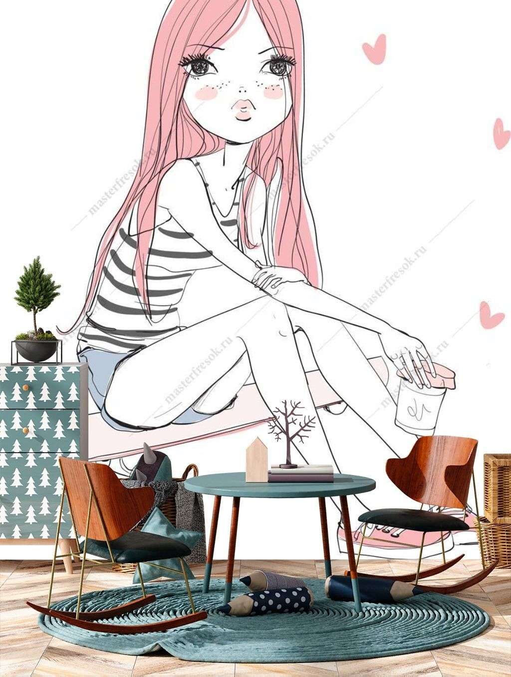 Фотообои в интерьере девочка на скейте  12-1254 фото