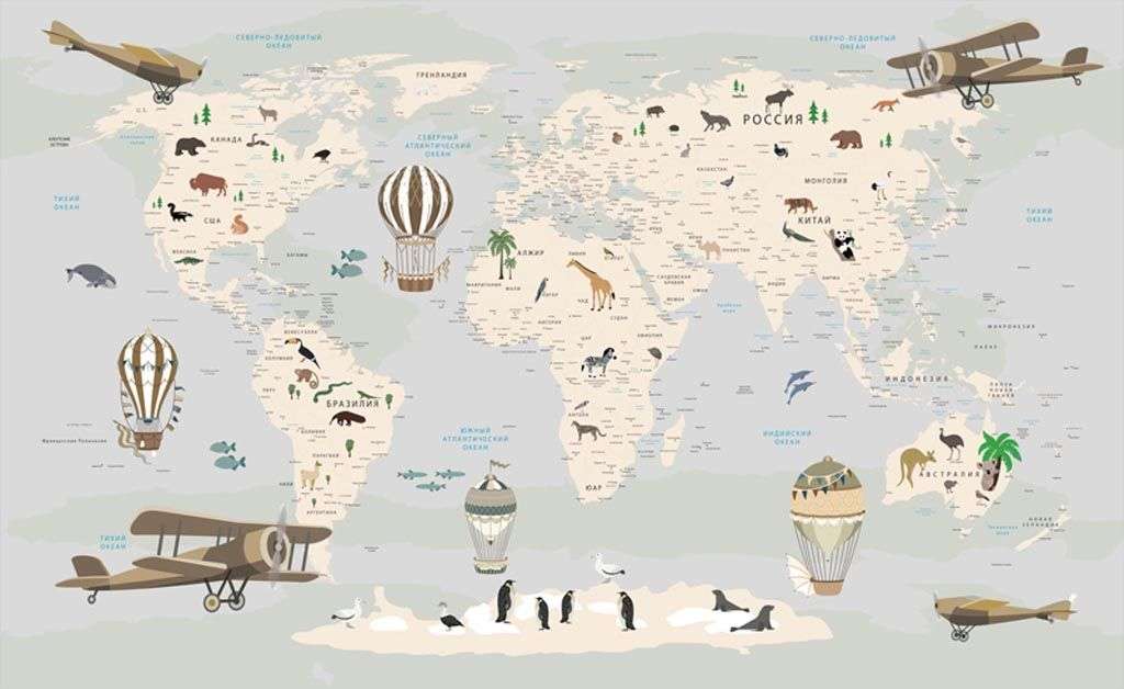 Фотообои в интерьере карта в детскую комнату  12-1003 фото