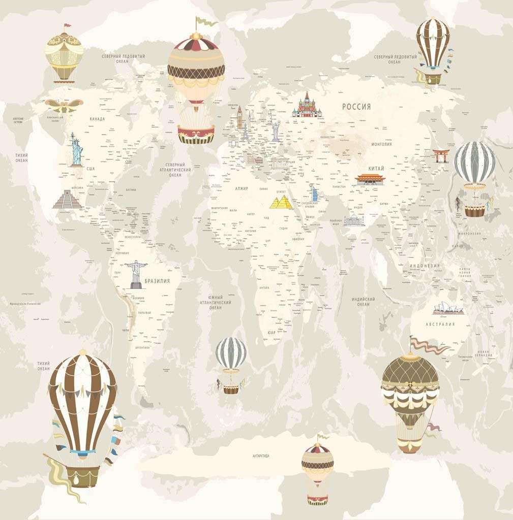 Фотообои в интерьере карта мира с надписями  12-1316 фото