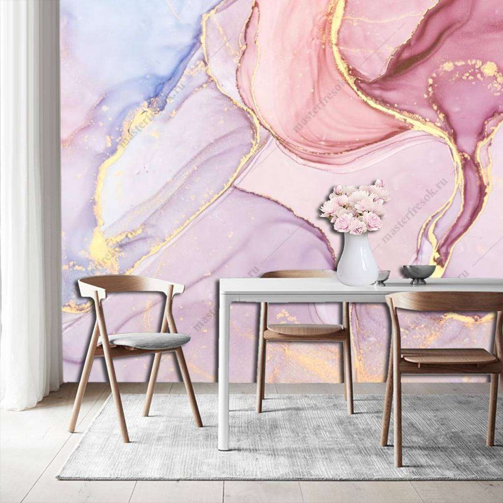 Фотообои в интерьере флюид арт золотая акварель  9-1055 фото