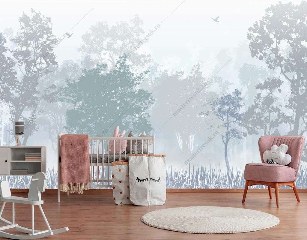 Фотообои в интерьере лес нежно голубой  12-1511 фото