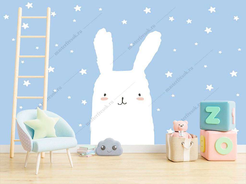 Фотообои в интерьере зайчик белый  12-882 фото