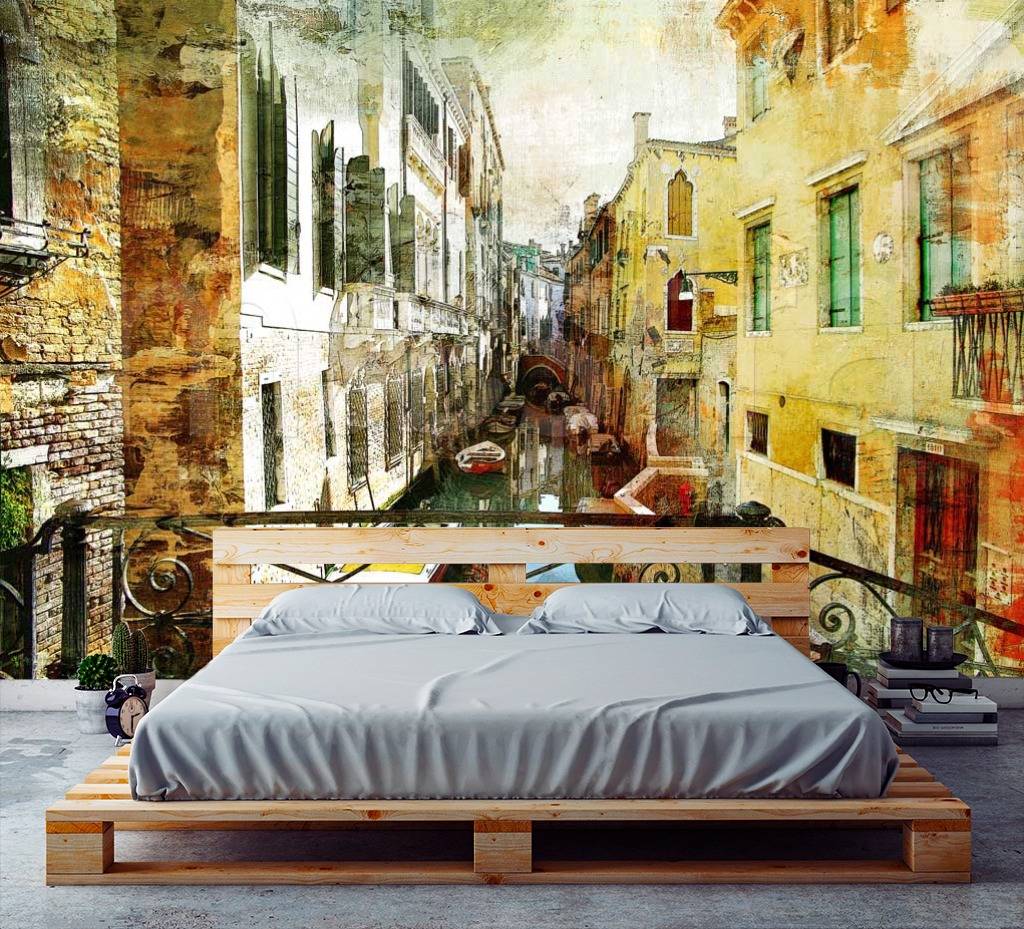Фотообои Старинная улочка Венеции с гондолами  11-096