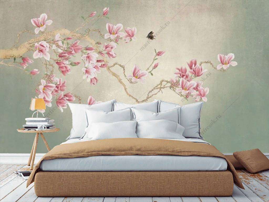 Фотообои в интерьере цветы и бабочки  15-915 фото