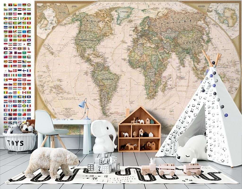 Фотообои в интерьере географическая карта  14-393 фото