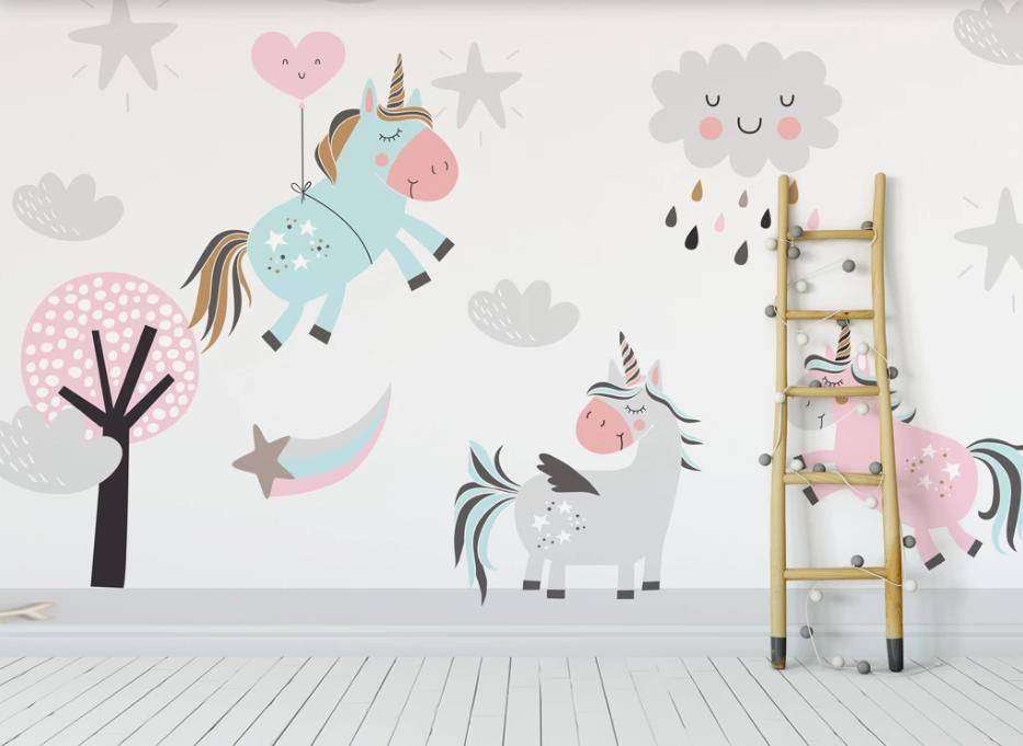 Фотообои в интерьере единорожки и тучка  15-351 фото