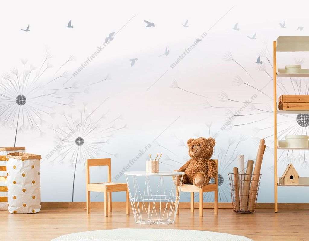 Фотообои в интерьере серые одуванчики  14-407 фото