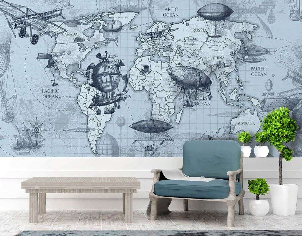 Фотообои в интерьере карта и летательные аппараты  12-1604 фото