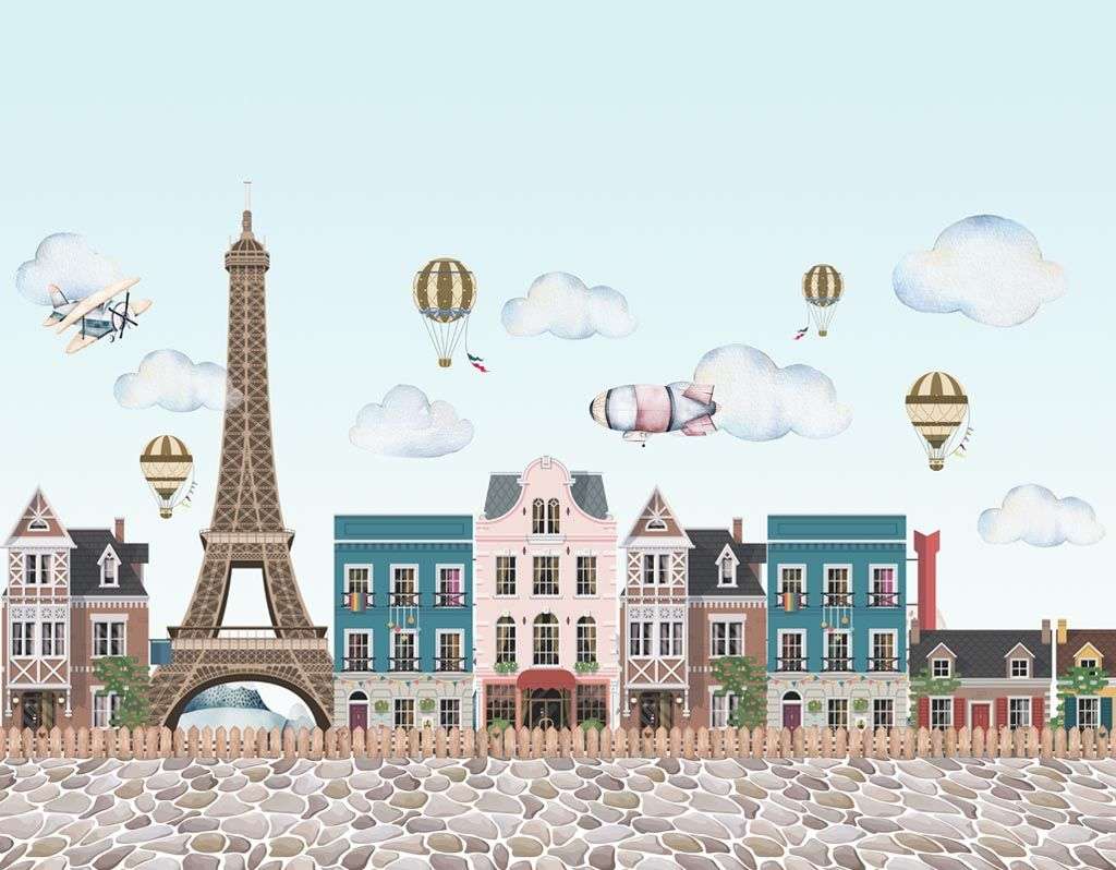 Фотообои в интерьере домики и эйфелева башня  12-921 фото