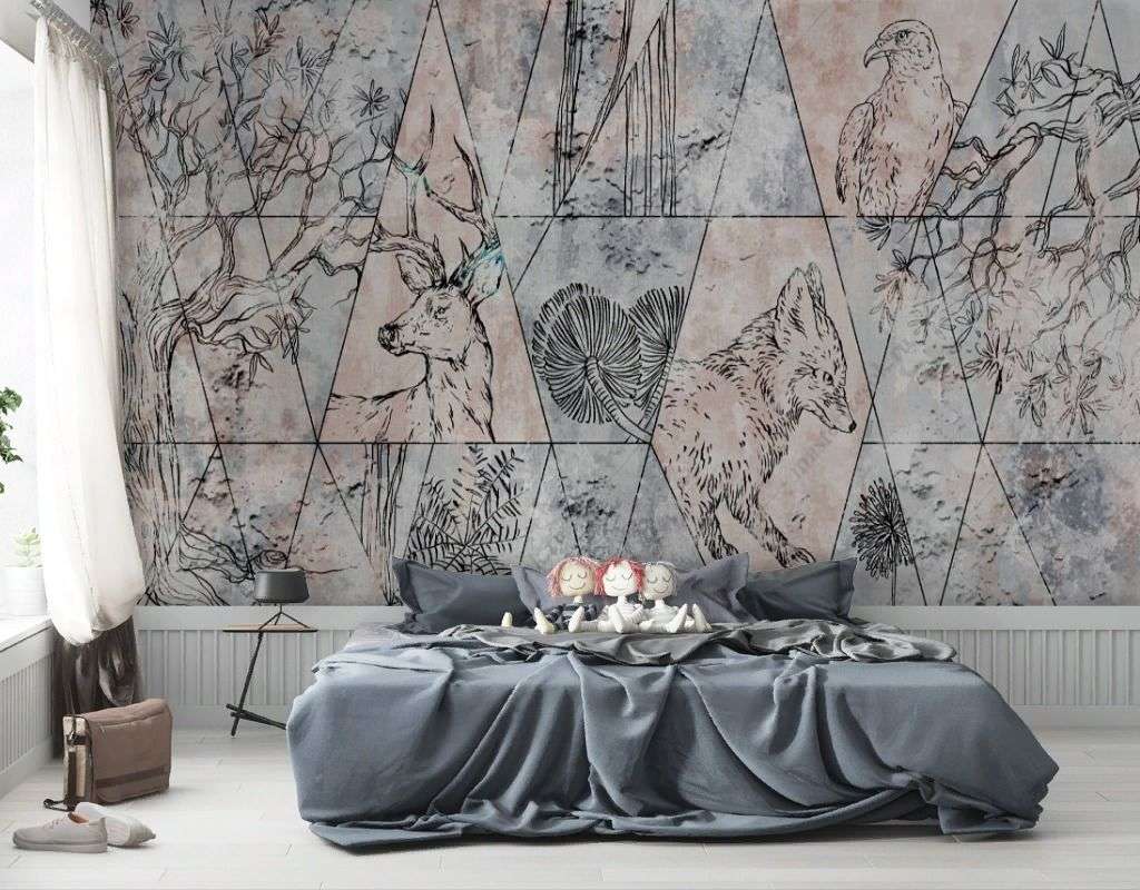 Фотообои в интерьере мозайка с животными  9-1686 фото