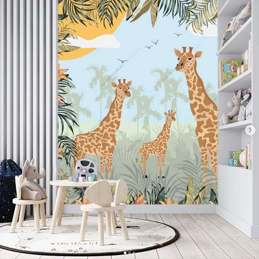 Фотообои в интерьере семья жирафов  12-1590 фото