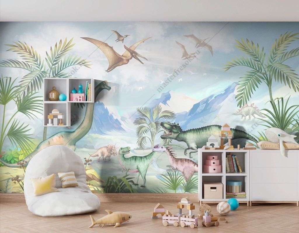 Фотообои в интерьере мир динозавров  13-555 фото