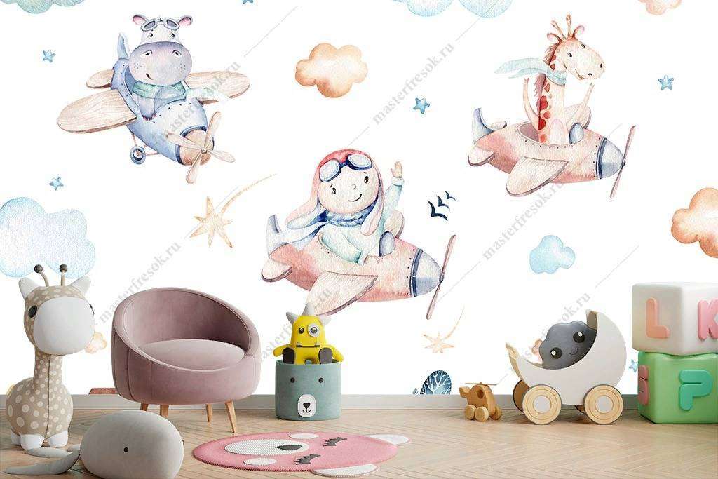 Фотообои в интерьере зверята на самолете  14-092 фото