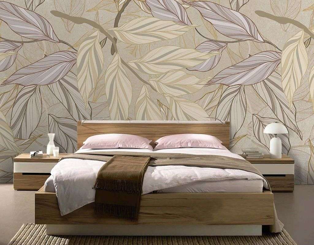 Фотообои в интерьере в спальню веточки с листьями  9-1975 фото