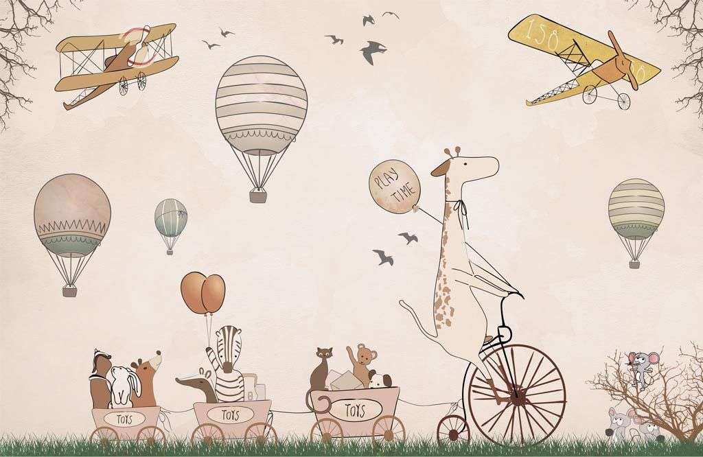 Фотообои в интерьере жираф на велосипеде с друзьями  14-695 фото