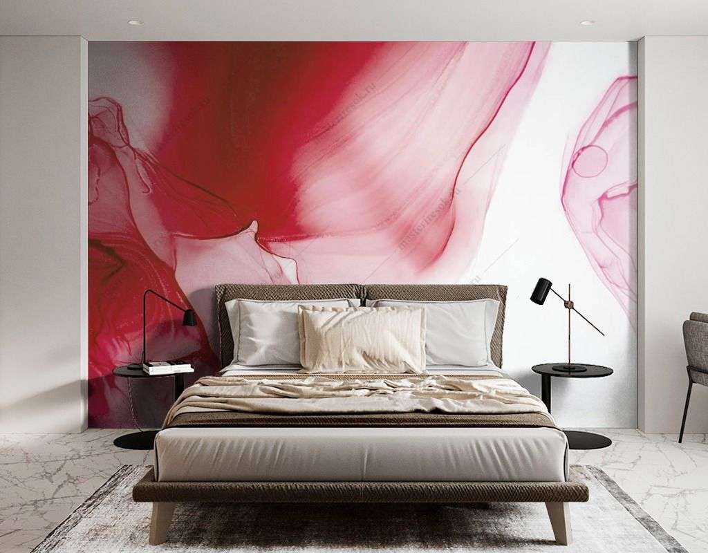 Фотообои в интерьере красный флюид арт  9-1538 фото