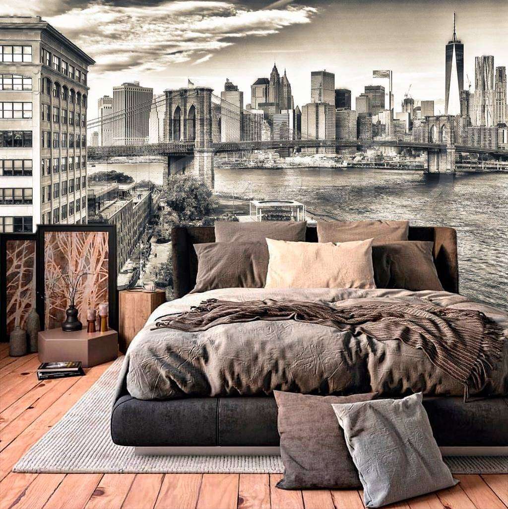 Фотообои в интерьере черно белый бруклинской мост живописный  9-825 фото