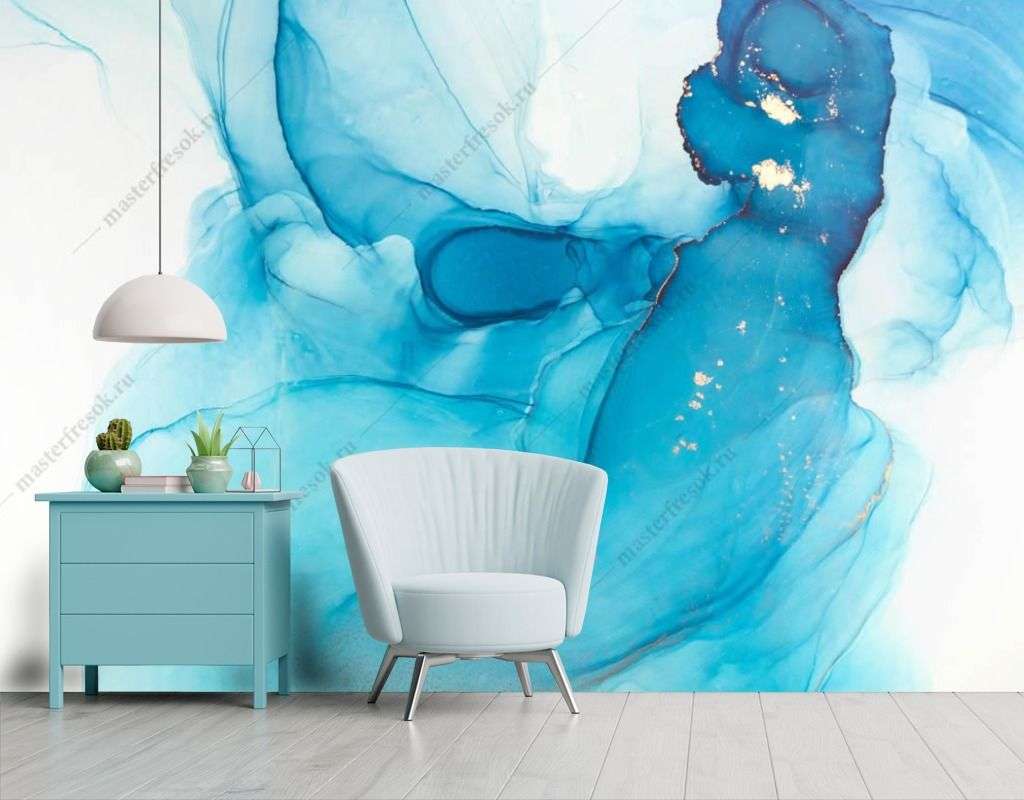 Фотообои в интерьере синяя абстракция  9-1547 фото