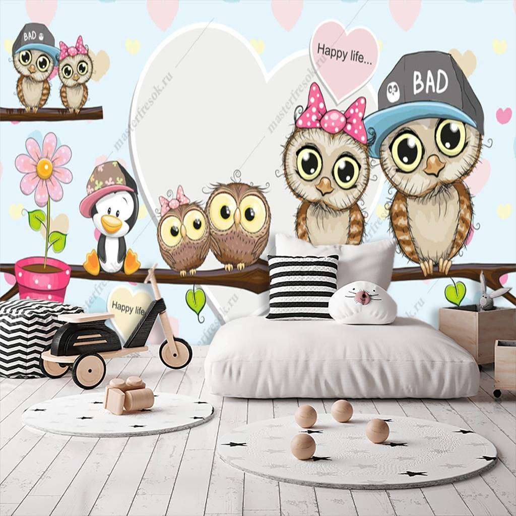 Фотообои в интерьере семейство сов  12-930 фото