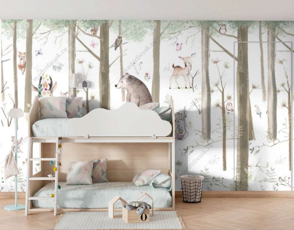 Фотообои Бесшовные обои на стену:  Лес с животными. Артикул: 14-670  