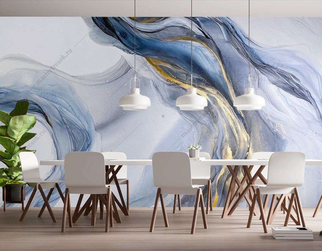 Фотообои в интерьере мрамор синий с золотом  9-1787 фото