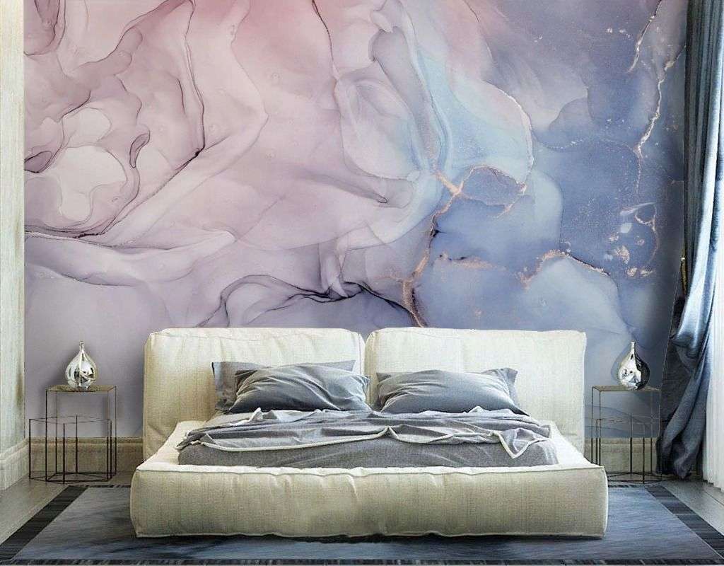 Фотообои в интерьере чернила холодный розово-голубой  9-2045 фото