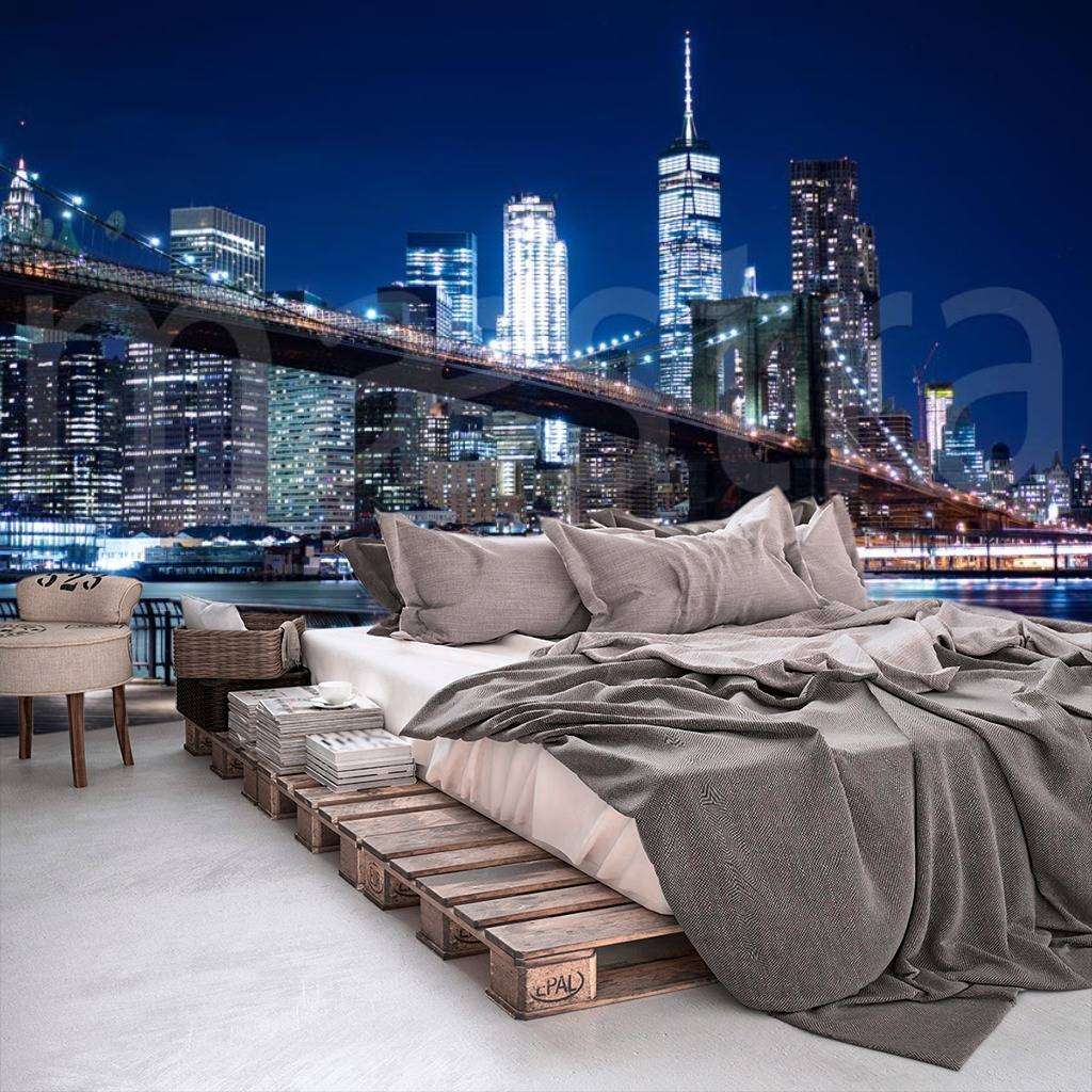 Фотообои в интерьере набережная у вечернего бруклинского моста  9-842 фото