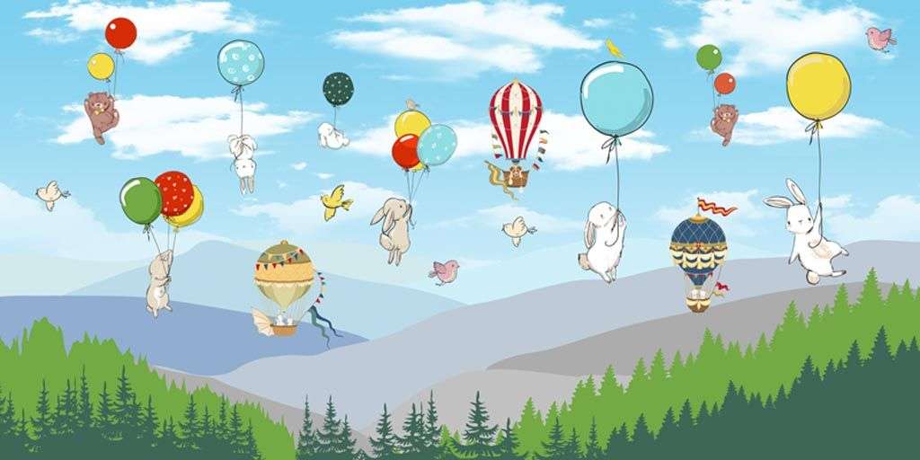 Фотообои в интерьере шарики над лесом  12-949 фото