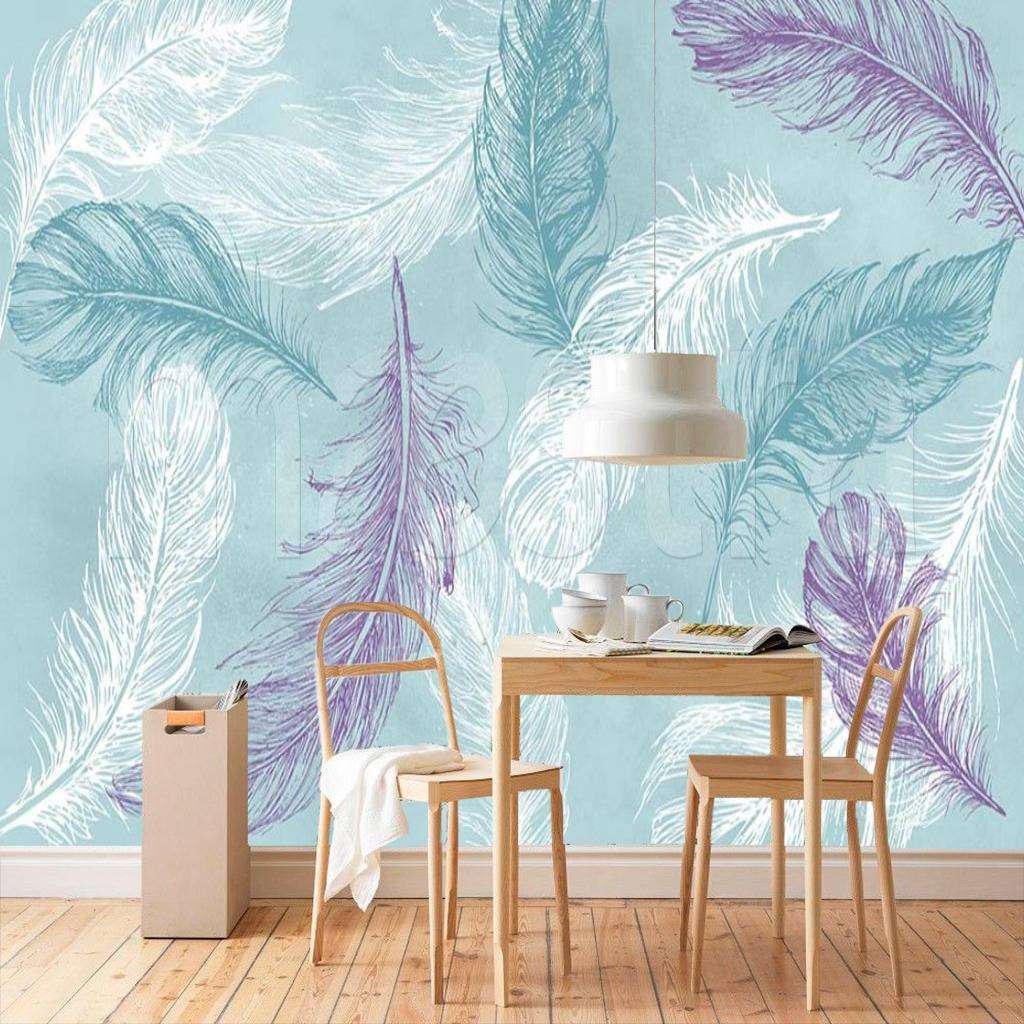 Фотообои в интерьере перья холодные  15-499 фото