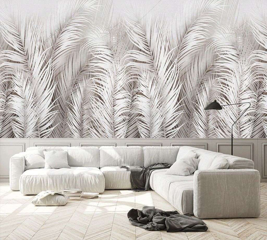 Фотообои в интерьере пудровые перья снизу  9-1701 фото