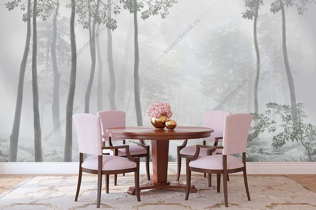 Фотообои в интерьере деревья в тумане  13-352 фото